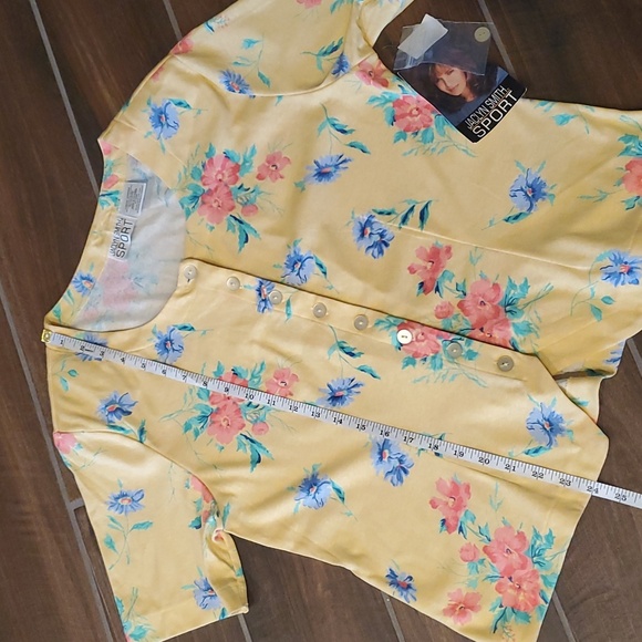 NWT VINTAGE Jacklyn Smith Sport Yellow Floral Print Button Up Blouse Women Large - Picture 11 of 13